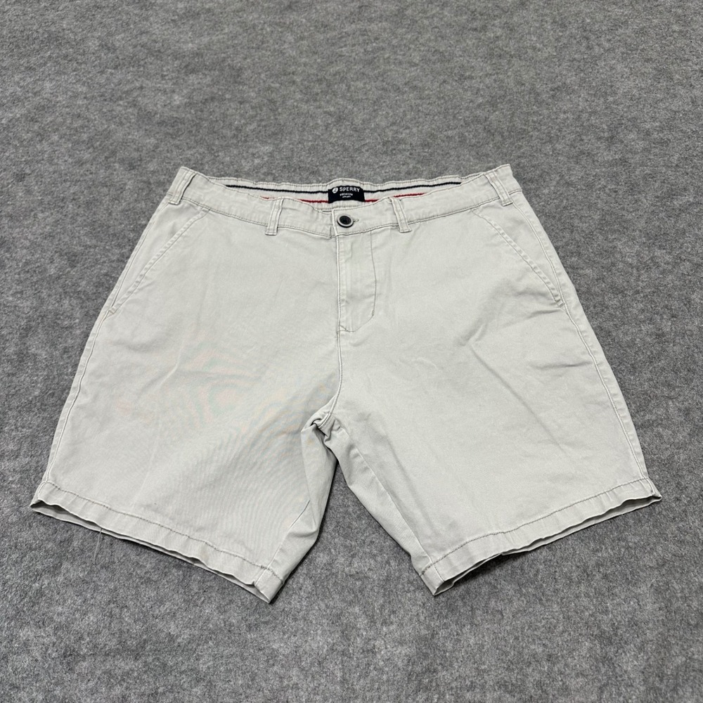 Sperry Chino Shorts Mens 34 Light Grey SP645SAM 7 Inseam Flat Front Stretch